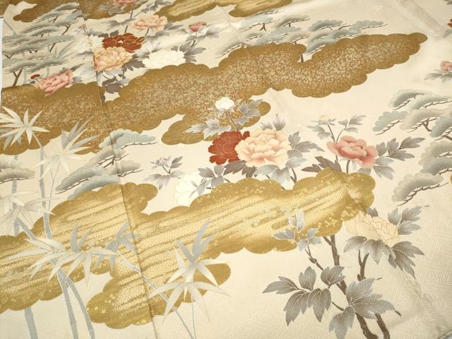 平和屋着物●訪問着　雲重ね草花文　金彩　正絹　逸品　CABC2021ut