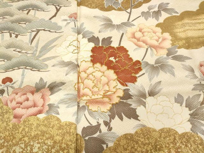 平和屋着物●訪問着　雲重ね草花文　金彩　正絹　逸品　CABC2021ut