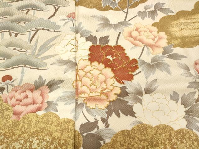 平和屋着物●訪問着　雲重ね草花文　金彩　正絹　逸品　CABC2021ut