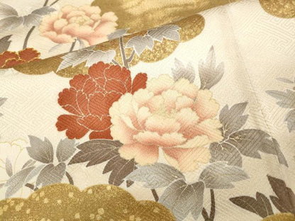 平和屋着物●訪問着　雲重ね草花文　金彩　正絹　逸品　CABC2021ut