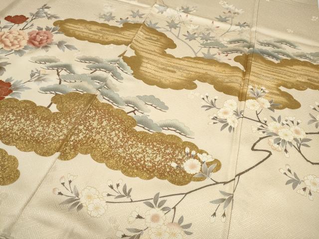 平和屋着物●訪問着　雲重ね草花文　金彩　正絹　逸品　CABC2021ut