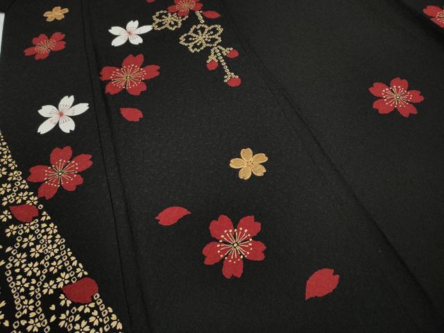 平和屋着物●訪問着　竹屋町刺繍　駒刺繍　舞桜文　黒地　金彩　正絹　逸品　CABC2022ut