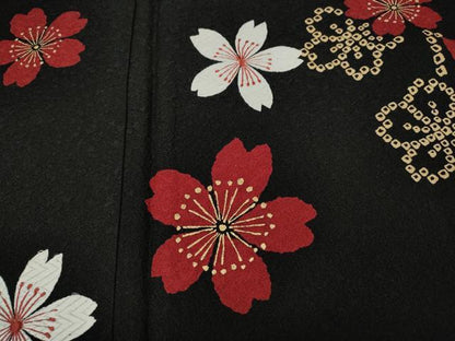 平和屋着物●訪問着　竹屋町刺繍　駒刺繍　舞桜文　黒地　金彩　正絹　逸品　CABC2022ut