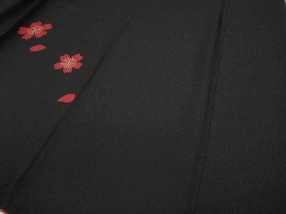 平和屋着物●訪問着　竹屋町刺繍　駒刺繍　舞桜文　黒地　金彩　正絹　逸品　CABC2022ut