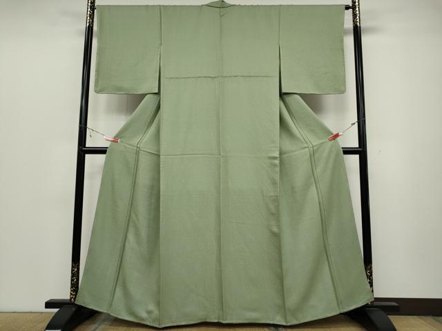 平和屋着物●上質な色無地 七宝地紋 裏葉柳色 正絹 逸品 未使用 CABC2025ut