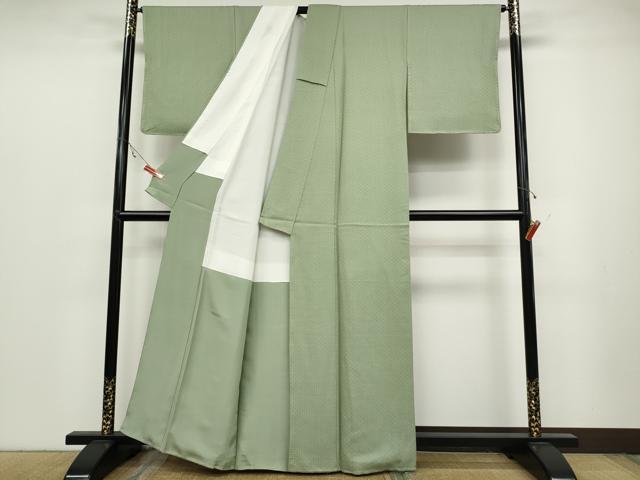 平和屋着物●上質な色無地 七宝地紋 裏葉柳色 正絹 逸品 未使用 CABC2025ut