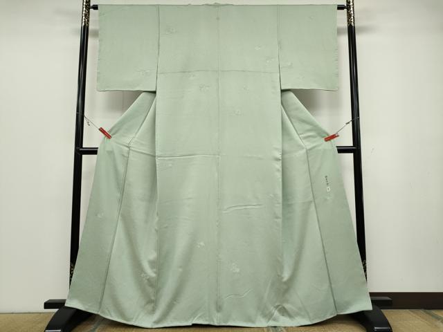 平和屋着物●本加賀友禅作家　柿本市郎監修　色無地　草花地紋　白緑色　やまと誂製　正絹　逸品　CABC2028ut