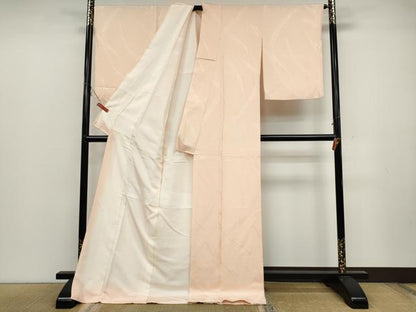 平和屋着物●上質な色無地　熨斗吉祥地紋　洗柿色　ロング丈　正絹　逸品　CABC2030ut