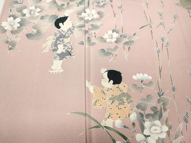平和屋着物●訪問着 友禅 作家物 童子遊び 草花文 正絹 逸品 CABC2031ut