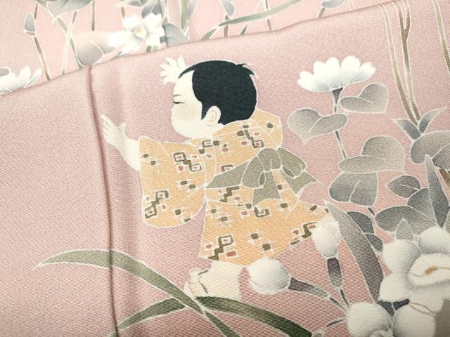 平和屋着物●訪問着 友禅 作家物 童子遊び 草花文 正絹 逸品 CABC2031ut