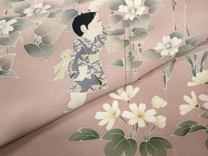平和屋着物●訪問着 友禅 作家物 童子遊び 草花文 正絹 逸品 CABC2031ut