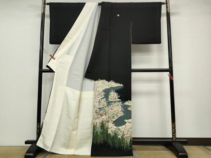 平和屋着物●本加賀友禅作家 柿本市郎 黒留袖 風景草花文 正絹 逸品 CABC2032ut