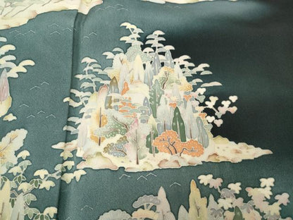 平和屋着物●本加賀友禅作家 柿本市郎 黒留袖 風景草花文 正絹 逸品 CABC2032ut