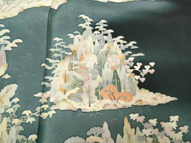 平和屋着物●本加賀友禅作家 柿本市郎 黒留袖 風景草花文 正絹 逸品 CABC2032ut