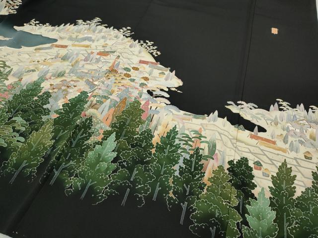 平和屋着物●本加賀友禅作家 柿本市郎 黒留袖 風景草花文 正絹 逸品 CABC2032ut
