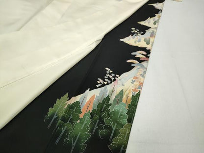 平和屋着物●本加賀友禅作家 柿本市郎 黒留袖 風景草花文 正絹 逸品 CABC2032ut