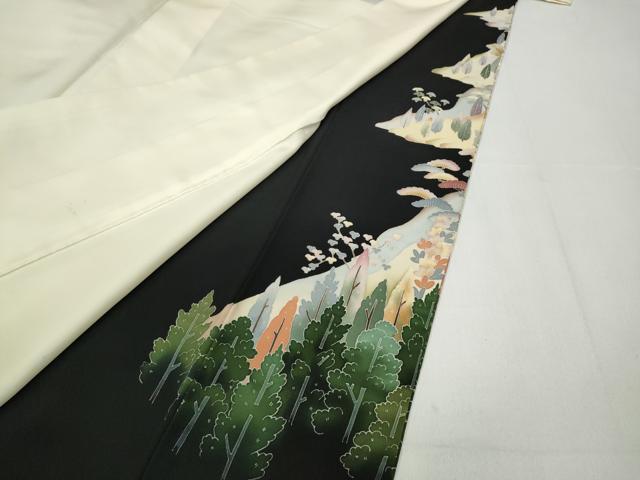 平和屋着物●本加賀友禅作家 柿本市郎 黒留袖 風景草花文 正絹 逸品 CABC2032ut