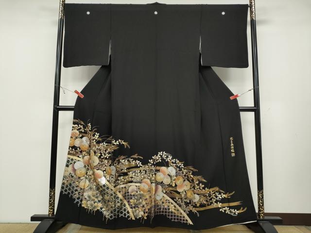平和屋着物●金彩友禅 卓越技能者・名工・和田光正工房 黒留袖 光正髙蒔絵 籬草花文 金銀彩 正絹 逸品 CABC2033ut