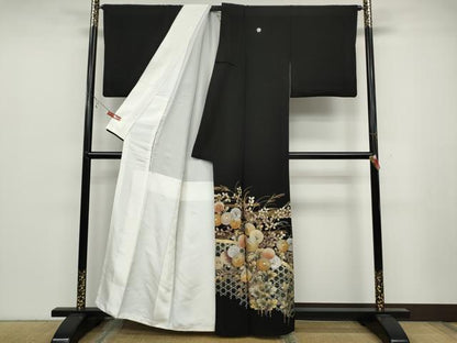 平和屋着物●金彩友禅 卓越技能者・名工・和田光正工房 黒留袖 光正髙蒔絵 籬草花文 金銀彩 正絹 逸品 CABC2033ut