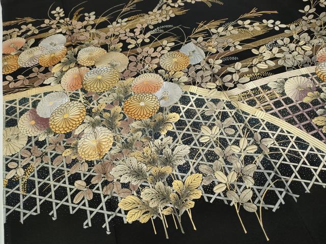 平和屋着物●金彩友禅 卓越技能者・名工・和田光正工房 黒留袖 光正髙蒔絵 籬草花文 金銀彩 正絹 逸品 CABC2033ut