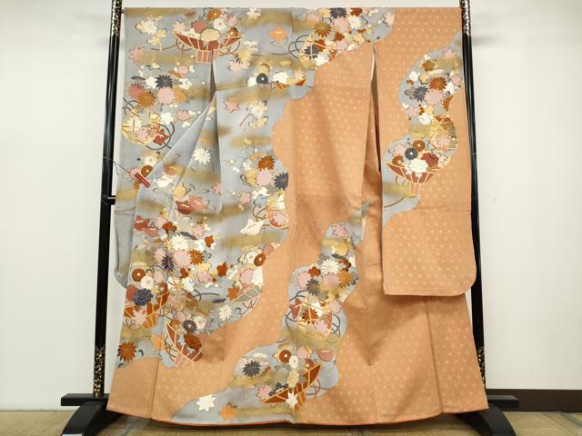 平和屋着物●豪華振袖 駒刺繍 麻の葉花籠文 金彩 正絹 逸品 CABC2039ut