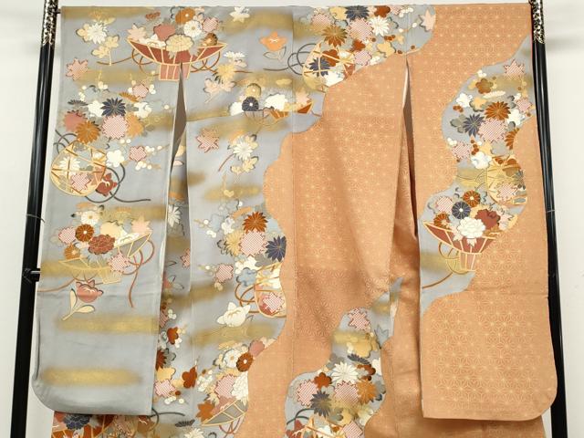 平和屋着物●豪華振袖 駒刺繍 麻の葉花籠文 金彩 正絹 逸品 CABC2039ut