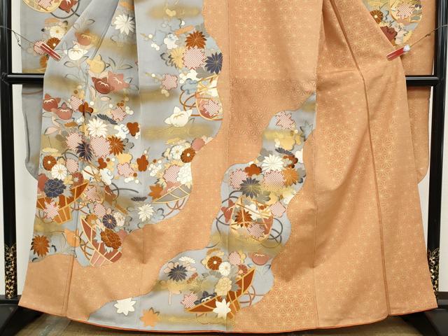 平和屋着物●豪華振袖 駒刺繍 麻の葉花籠文 金彩 正絹 逸品 CABC2039ut
