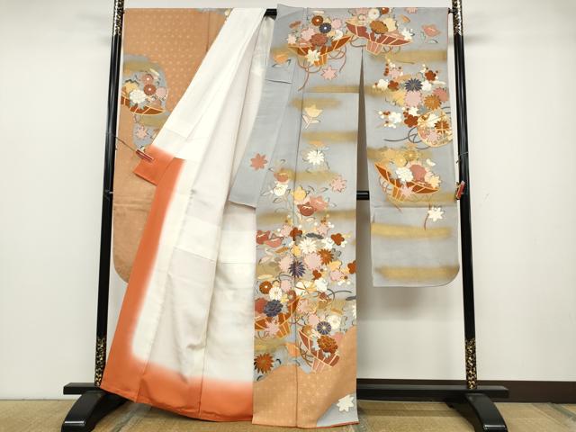 平和屋着物●豪華振袖 駒刺繍 麻の葉花籠文 金彩 正絹 逸品 CABC2039ut