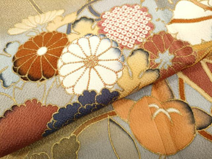平和屋着物●豪華振袖 駒刺繍 麻の葉花籠文 金彩 正絹 逸品 CABC2039ut