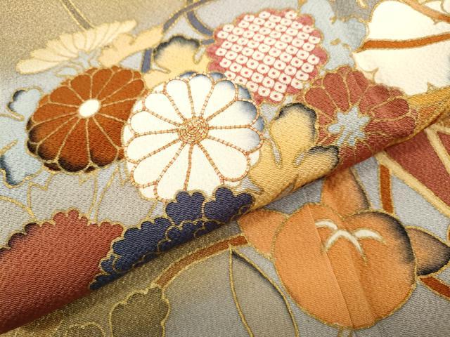 平和屋着物●豪華振袖 駒刺繍 麻の葉花籠文 金彩 正絹 逸品 CABC2039ut