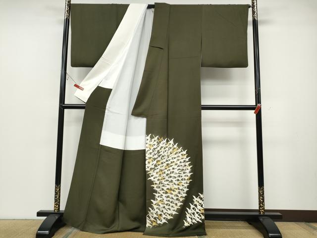 平和屋着物●豪華色留袖 作家物 駒刺繍 飛鶴文 金銀彩 正絹 逸品 CABC2041ut