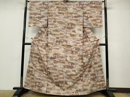 平和屋着物●上質な小紋 紬地 道長飛鶴花文 金銀彩 正絹 逸品 CABC2043ut