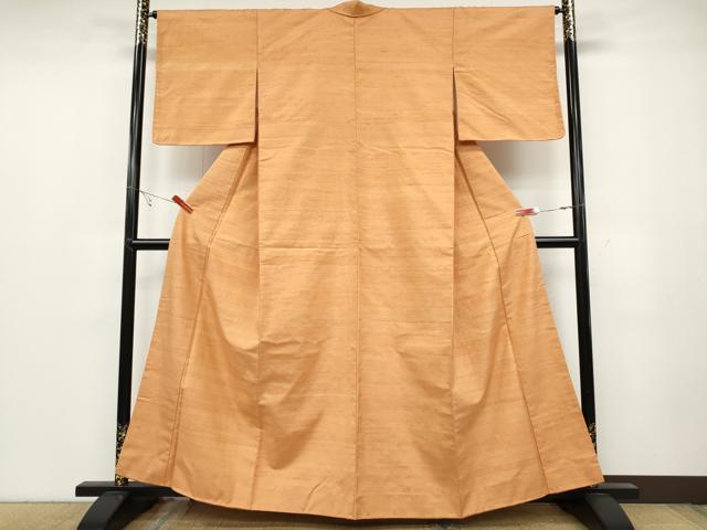 平和屋着物●紅花紬 米沢 霞文 赤朽葉色 正絹 逸品 CABC2044ut