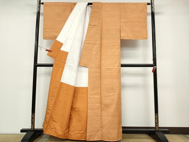 平和屋着物●紅花紬 米沢 霞文 赤朽葉色 正絹 逸品 CABC2044ut