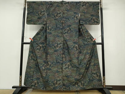 平和屋着物●小千谷紬 100亀甲 十二単 雲取り屏風花文 正絹 逸品 CABC2046ut