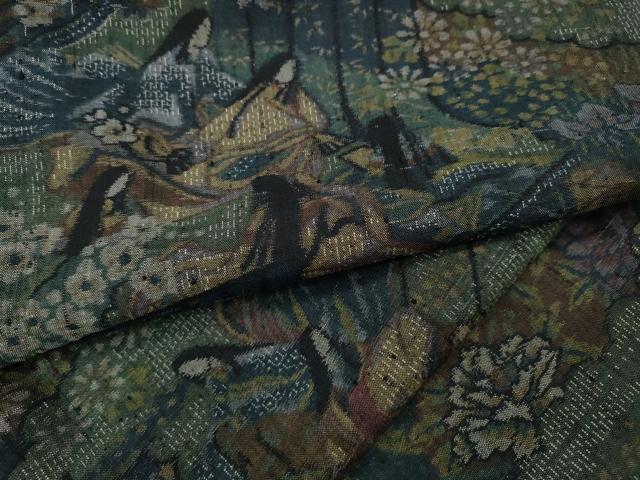 平和屋着物●小千谷紬 100亀甲 十二単 雲取り屏風花文 正絹 逸品 CABC2046ut
