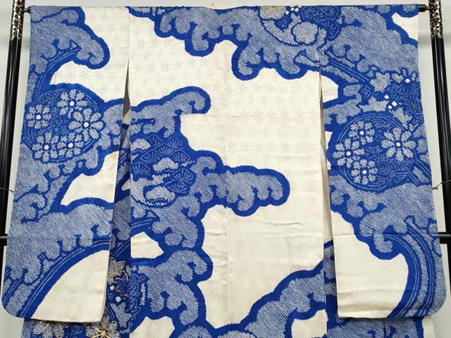 平和屋着物●豪華振袖 総絞り 駒刺繍 立波草花文 正絹 逸品 CABC2047ut