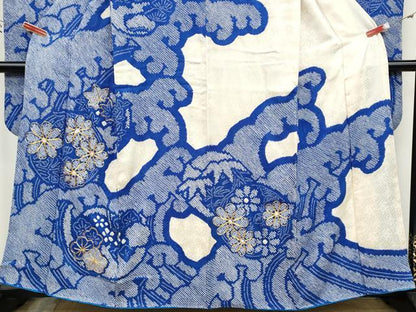 平和屋着物●豪華振袖 総絞り 駒刺繍 立波草花文 正絹 逸品 CABC2047ut