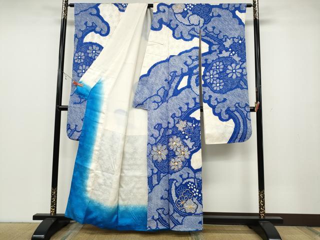 平和屋着物●豪華振袖 総絞り 駒刺繍 立波草花文 正絹 逸品 CABC2047ut