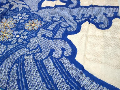 平和屋着物●豪華振袖 総絞り 駒刺繍 立波草花文 正絹 逸品 CABC2047ut
