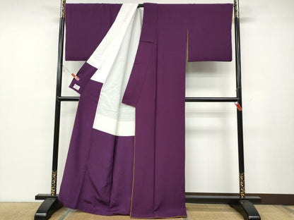 平和屋着物●上質な色無地 霞地紋 蒲葡色 十二単風 やまと誂製 正絹 逸品 CABC2051ut