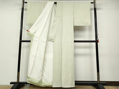 平和屋着物●上質な色無地 白緑色 正絹 逸品 CABC2059ut