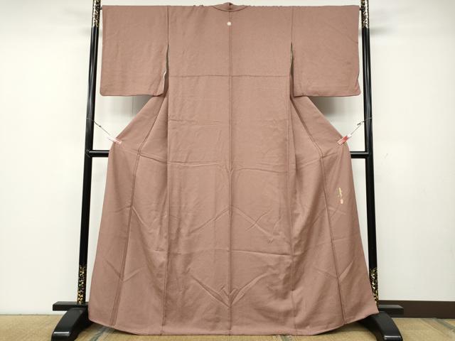 平和屋着物●本草木染作家 瑞寶 色無地 霞地紋 珊瑚色 正絹 逸品 CABC2060ut
