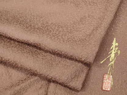 平和屋着物●本草木染作家 瑞寶 色無地 霞地紋 珊瑚色 正絹 逸品 CABC2060ut