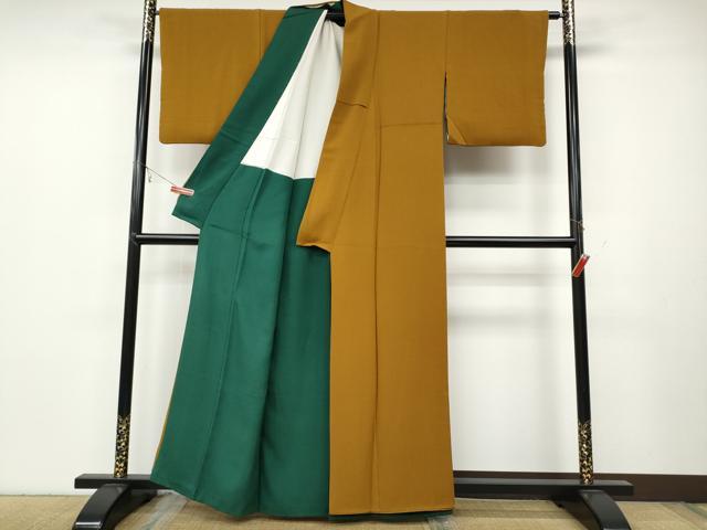 平和屋着物●ファッションデザイナー 花井幸子 色無地 霞地紋 桑茶色 正絹 逸品 CABC2063ut