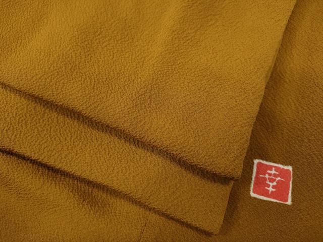 平和屋着物●ファッションデザイナー 花井幸子 色無地 霞地紋 桑茶色 正絹 逸品 CABC2063ut