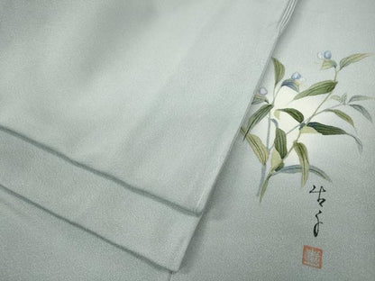 平和屋着物●手描友禅女流作家 一色生子 色無地 秘色色 正絹 逸品 未使用 CABC2064ut