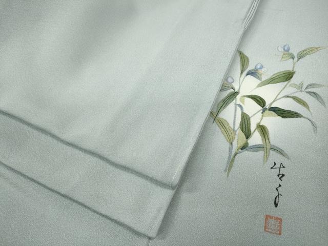 平和屋着物●手描友禅女流作家 一色生子 色無地 秘色色 正絹 逸品 未使用 CABC2064ut