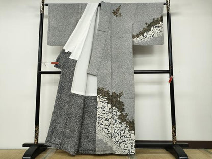 平和屋着物●訪問着　更紗花唐草文　たたき染め　金彩　正絹　逸品　CABC2065ut