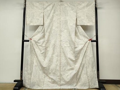 平和屋着物●本場大島紬 白大島 9マルキ 御所車草花文 ロング丈 正絹 逸品 CABC2071ut